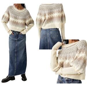 Free People Home For The Holidays Fair Isle Pullover Sweater Size Small Neutral